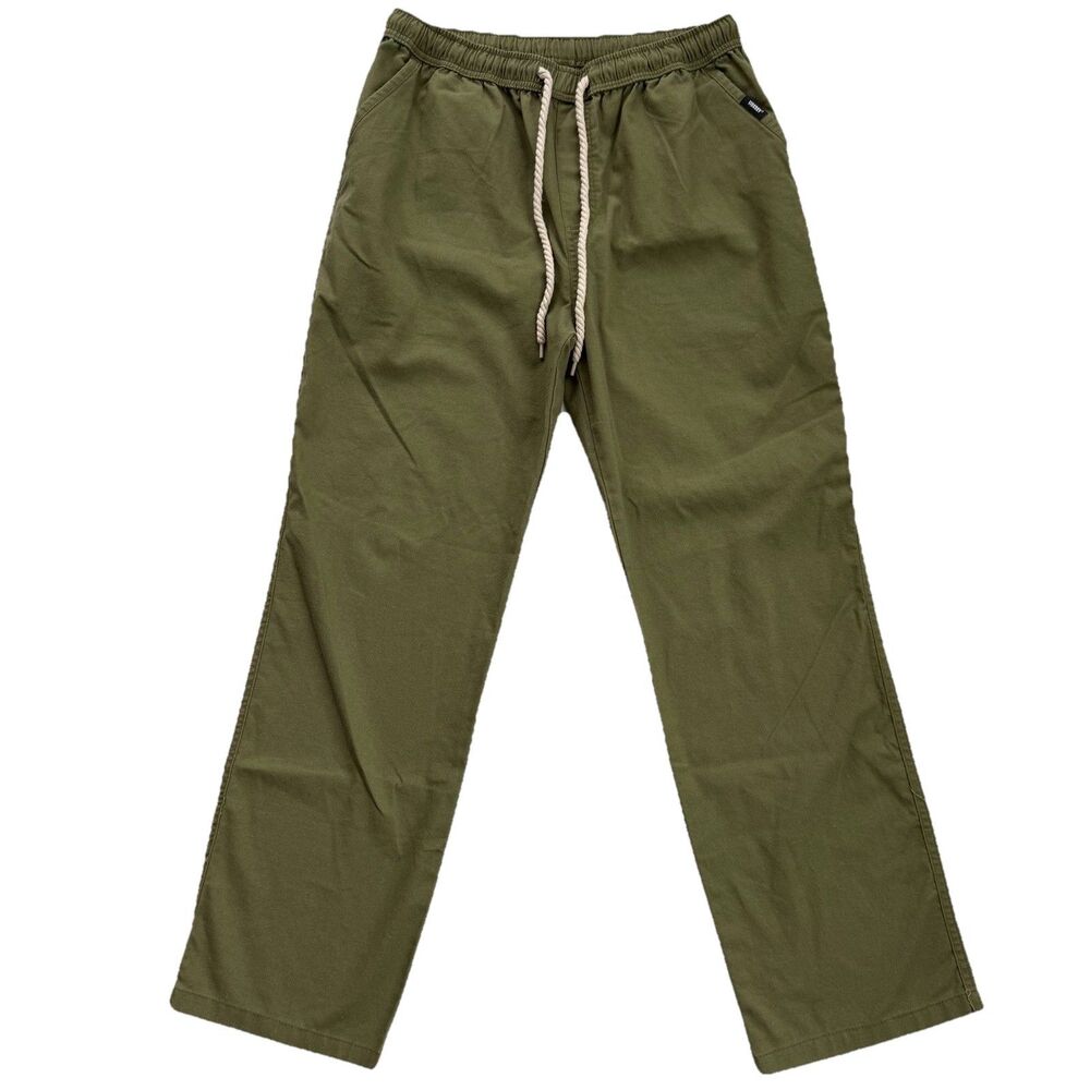 Hoerev Men's Green Linen Blend Pants Beach Casual Straight Leg Medium 30x29